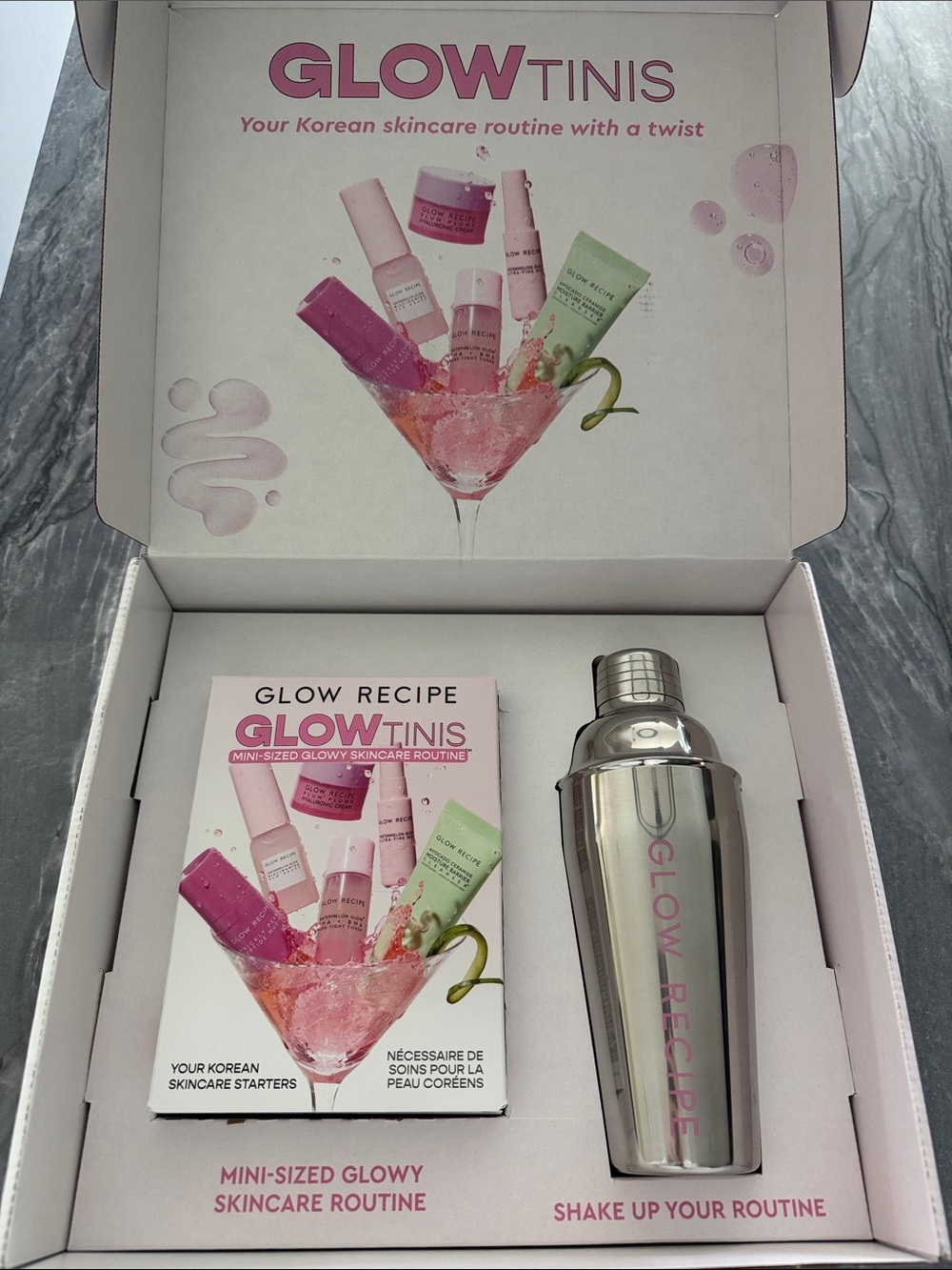 UNOPENED Glow Recipe Mini Sized Skincare Routine and Cocktail Shaker Set